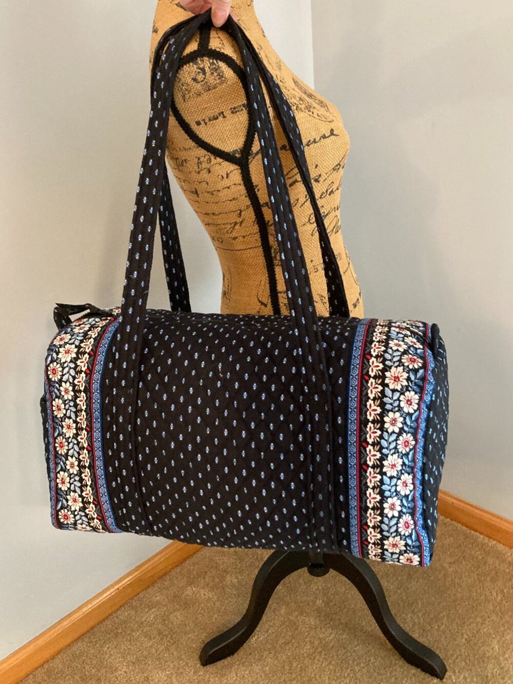VHTF Vera Bradley Vintage Made in USA Alpine Black Small Duffel Bag